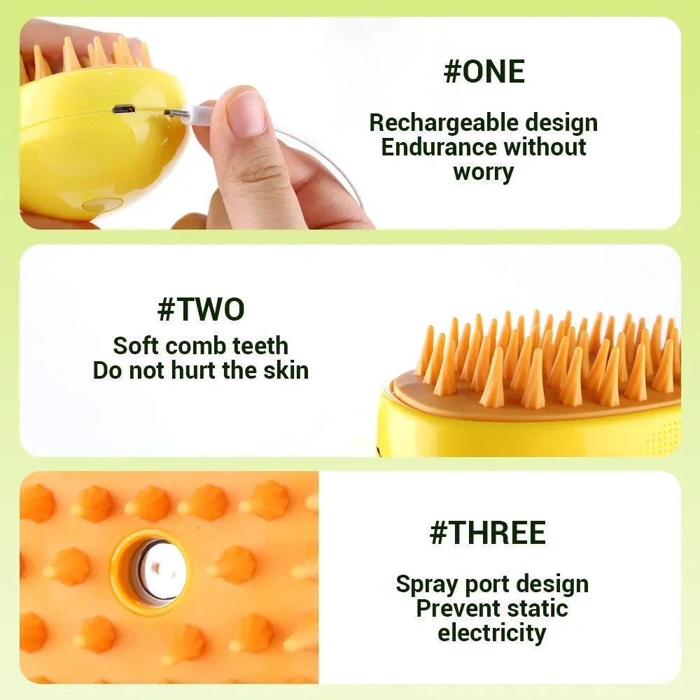 3-in-1 Steam Pet Grooming Brush
